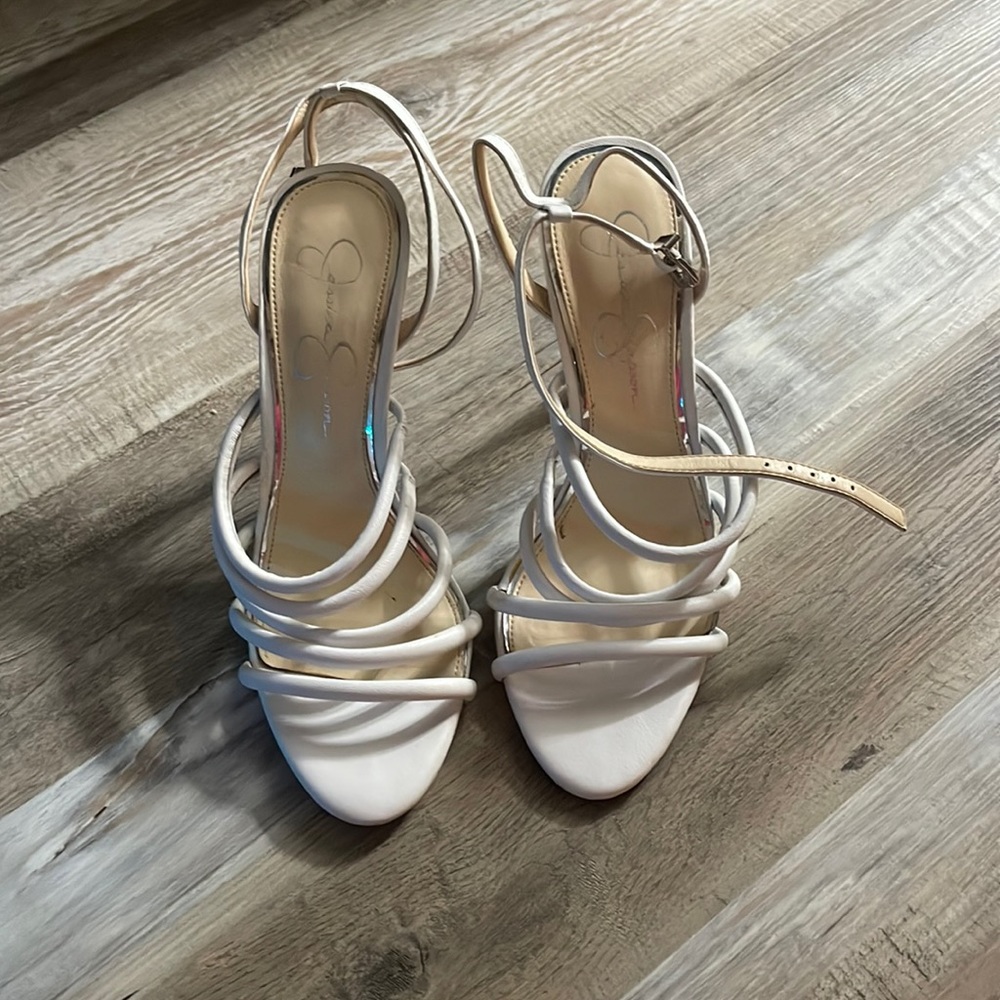 White Heels With Rap Around Lace